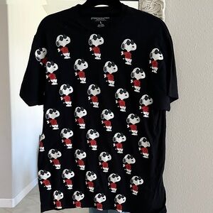Peanuts 2016 Snoopy Black Tee with White & Red Snoopy Repeat
